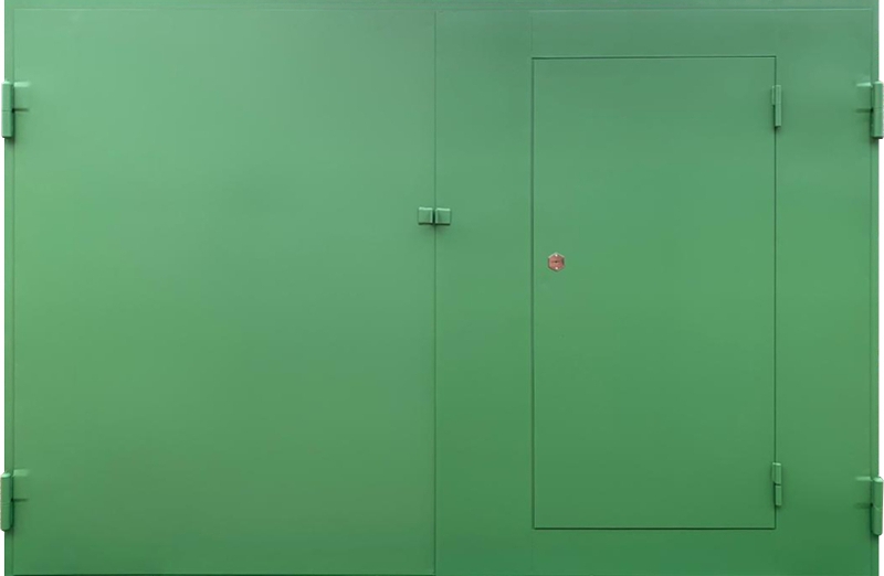 Внешняя сторона Металлические гаражные ворота с калиткой (03)